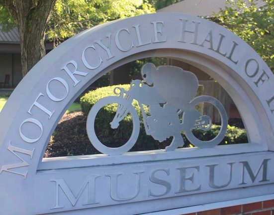 Motorcycle Hall of Fame Museum entry sign
