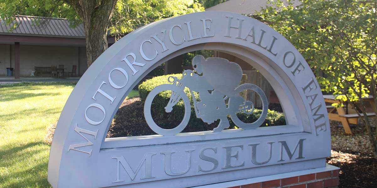 Motorcycle Hall of Fame Museum entry sign