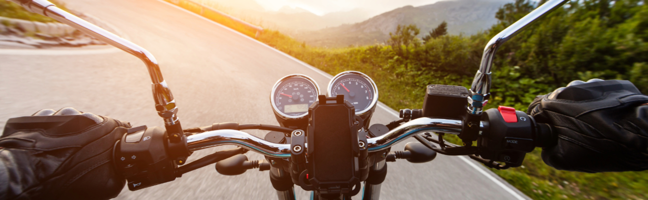 Motorcyclists point of view while vdriving on the road