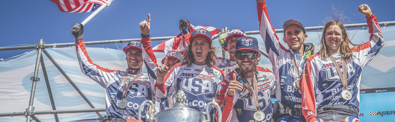 Womens USA Racing team celebrating victory